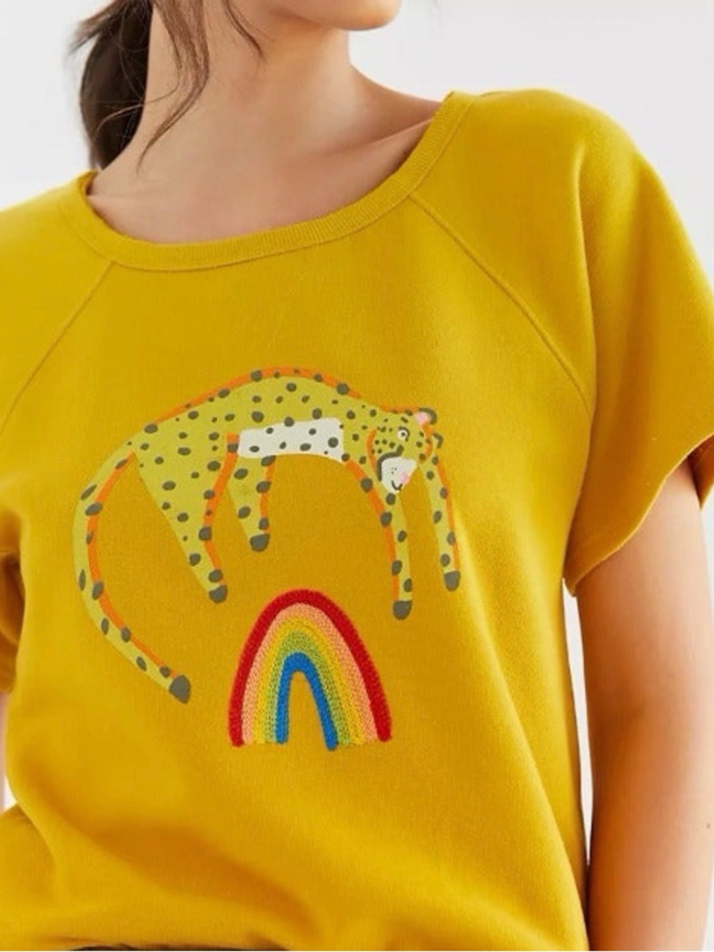 Anthropologie Jarmel by Jarmel leopard rainbow sweatshirt tee